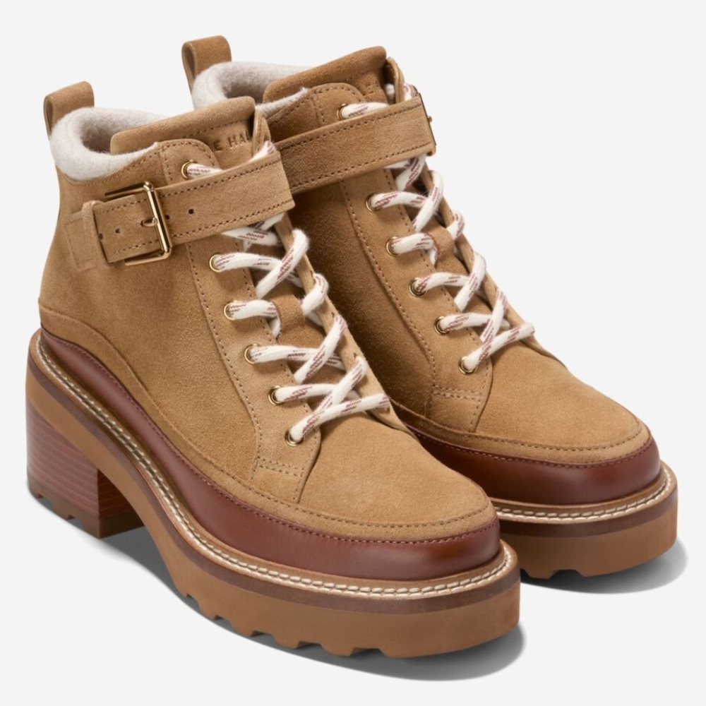 NWT Cole Haan Brown Heeled Boots with Buckle